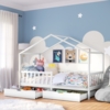 Bellabino 'Bia' Hausbett 90x200 cm mit 2 Schubladen, weiß, Kiefer Massivholz, Montessori Kinderbett mit Stauraum, inkl. Rausfallschutz und Lattenrost