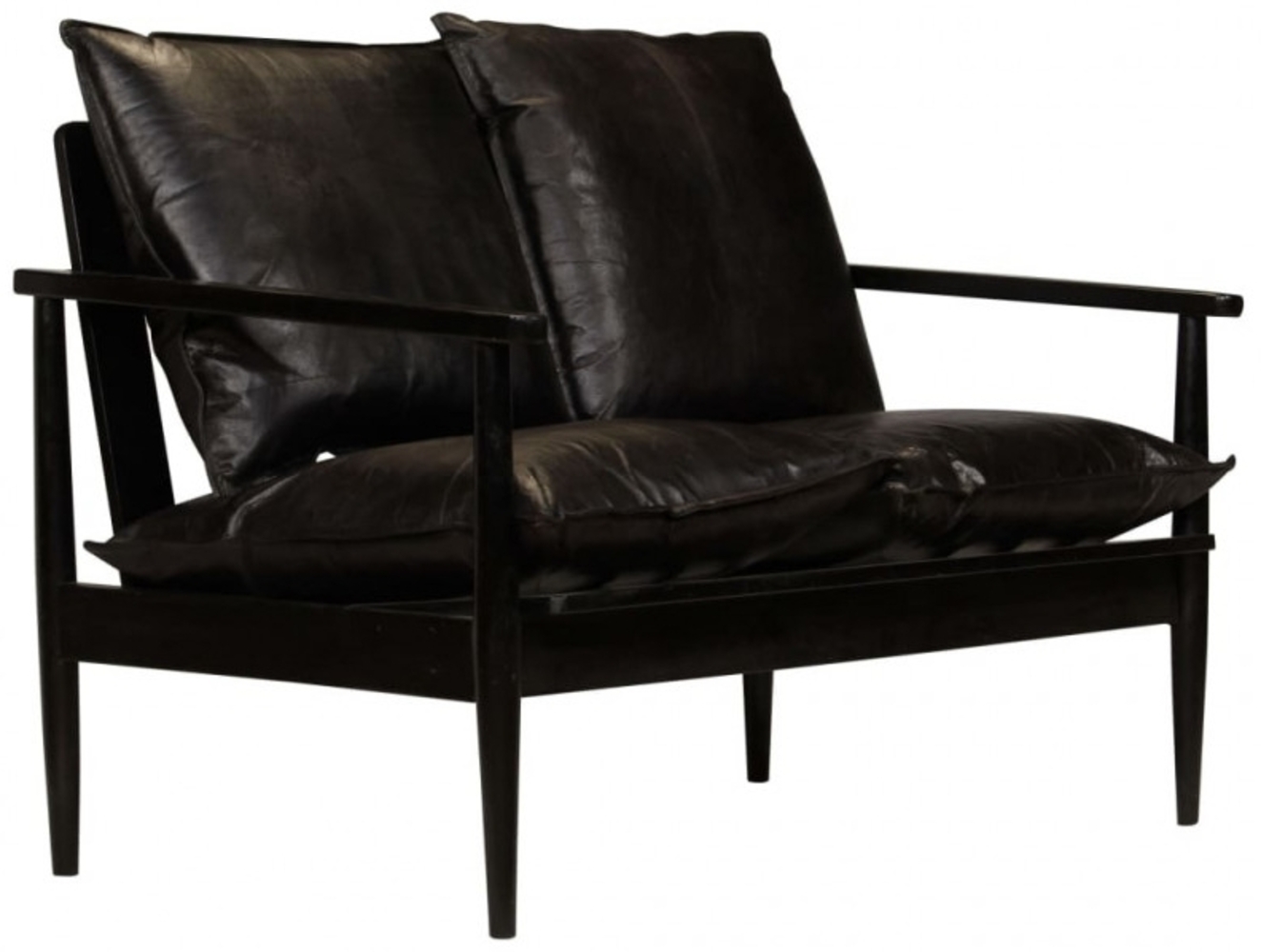 vidaXL 2-Sitzer-Sofa Echtleder Akazienholz Schwarz 246483 Bild 1