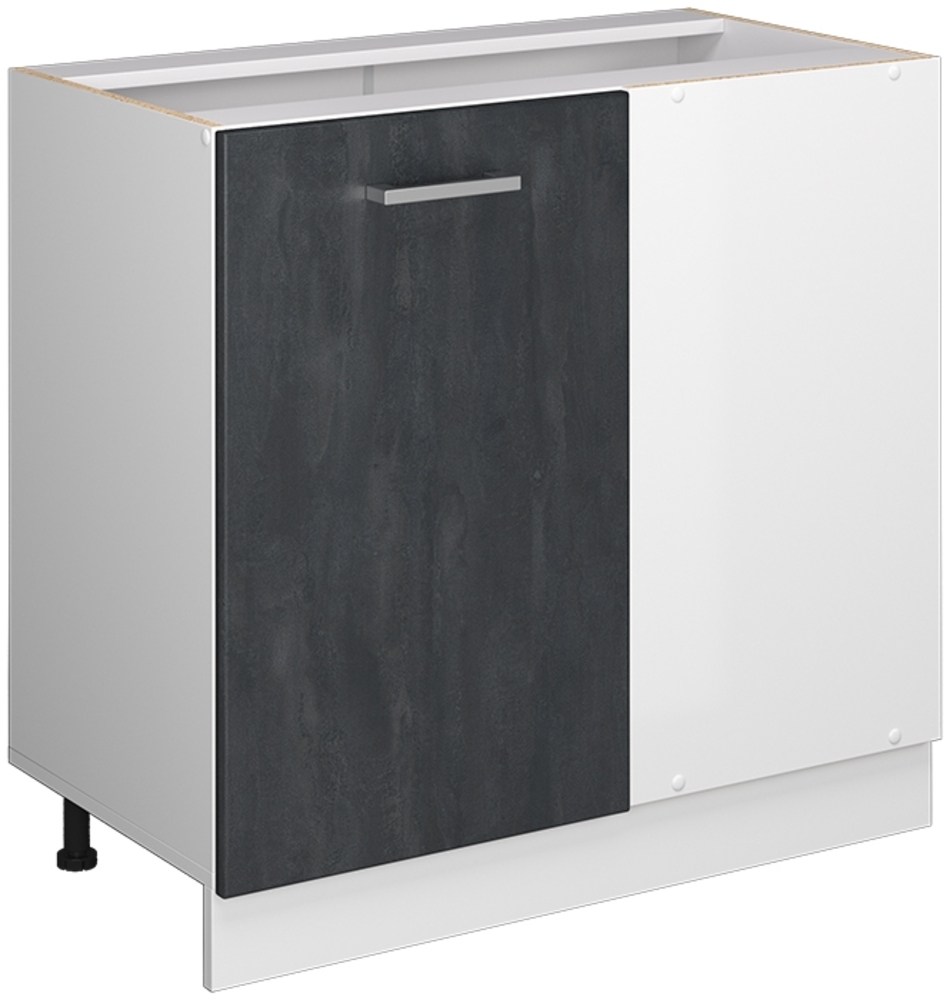 Vicco Eckunterschrank R-Line Schwarz Beton Weiß 86 cm mit Arbeitsplatte Eiche Bild 1