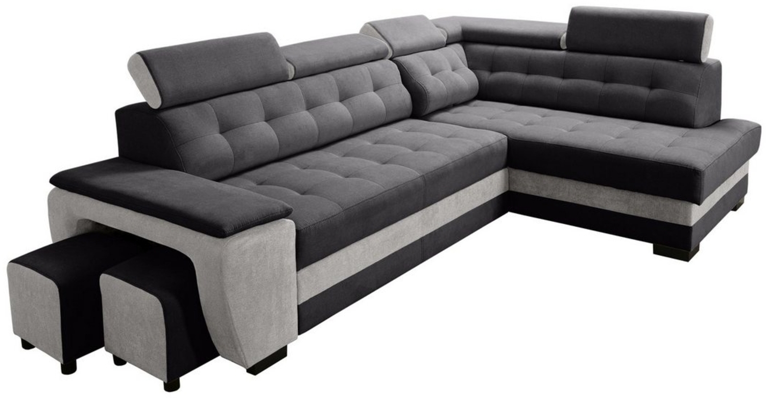 robin 'Grand' Ecksofa mit Schlaffunktion, Bettkasten & Kopfstützen, hochelastischer Schaum schwarz / silber, 277 x 180 x 86 cm Bild 1