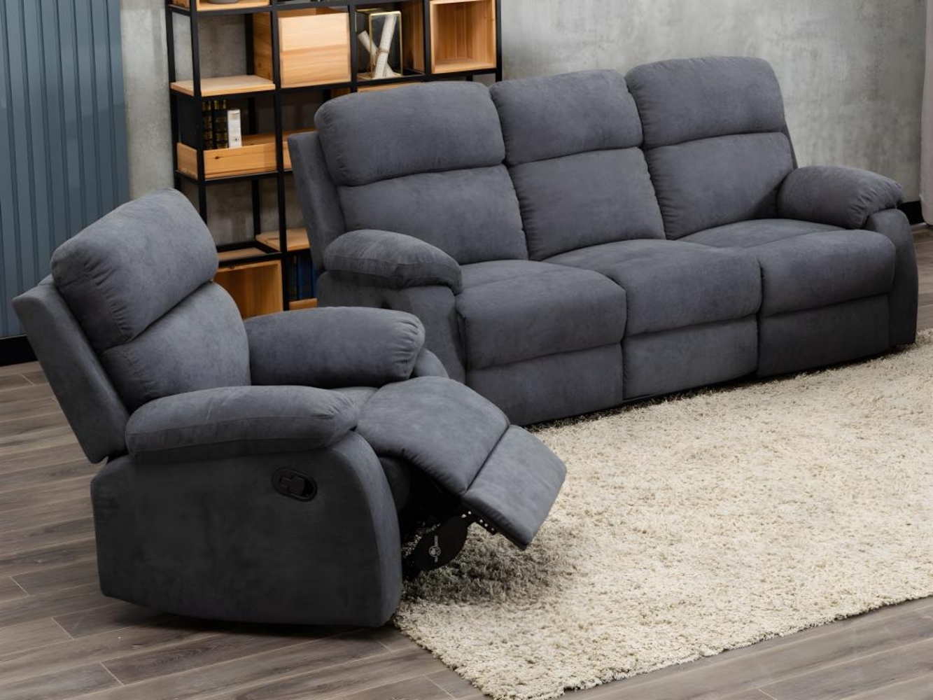 Vente-unique - Relaxgarnitur 3+1 - Stoff - Anthrazit - TOLZANO Bild 1