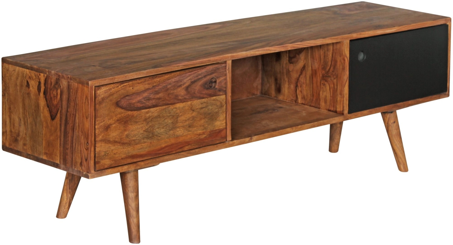 Wohnling 'Repa' TV-Lowboard, Massivholz Sheesham, Landhausstil, 2 Türen & 1 Fach, HiFi-Regal, braun/schwarz, 140 cm Bild 1