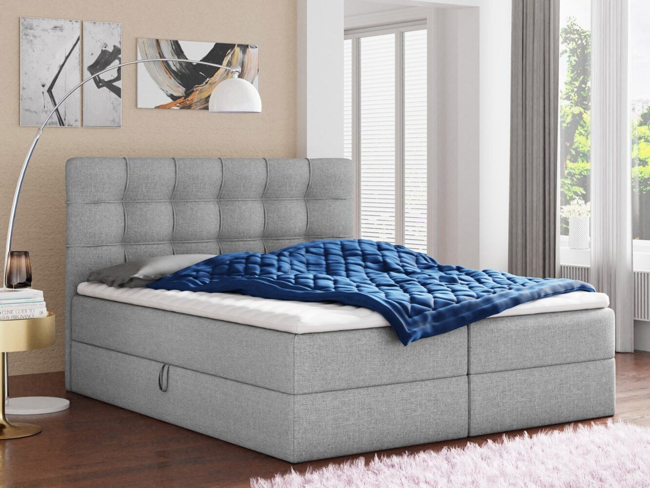 Boxspringbett Best mit 2 Bettkästen, Doppelbett mit Bonell-Matratze und Topper, Polsterbett, Bett (Grau (Inari 91), 160 x 200 cm) Bild 1