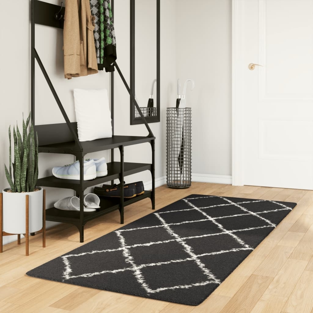vidaXL Shaggy-Teppich PAMPLONA Hochflor Modern Schwarz Creme 80x200 cm 375406 Bild 1