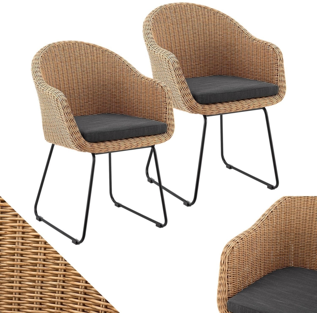 Juskys Rattan Korbsessel Cody 6er Set mit Kissen - Indoor & Outdoor Rattanstühle - Korbstuhl bis 100 kg belastbar - Korbstühle modern - Stühle Natur Bild 1