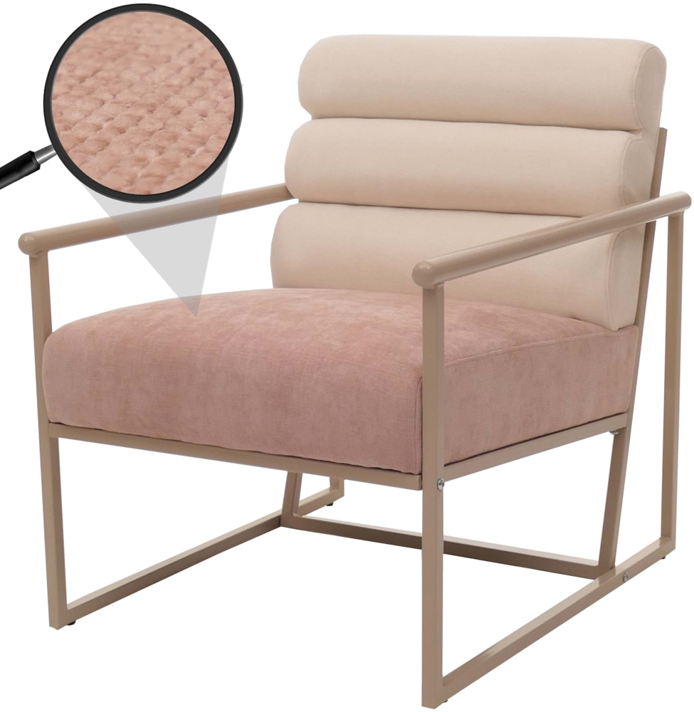 Lounge-Sessel HWC-O38, Cocktail-/Polstersessel Clubsessel, Stoff/Textil (420 g/m²) Metall MVG ~ beige, Polster rosé Bild 1