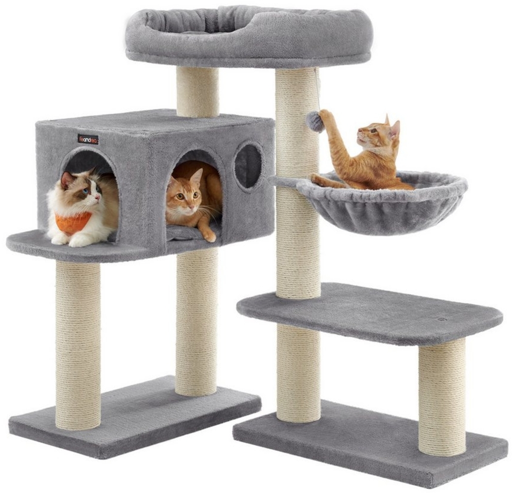 Feandrea Kratzbaum mit XXL Aussichtsplattform, Liegemulde, große Kuschelhöhle, verstellbare Elemente, extra Dicke Stämme komplett mit Sisal umwickelt, Katzenbaum, stabil，Hellgrau, von Songmics，PCT01W Bild 1