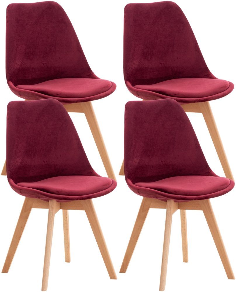 CLP 4er Set Esszimmerstuhl Linares Mit Buchenholzgestell,bordeauxrot Samt Bild 1