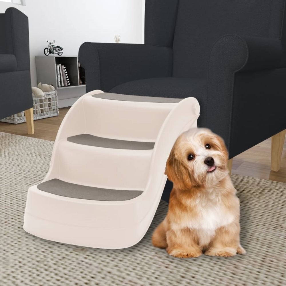 vidaXL Hundetreppe mit 3 Stufen Klappbar Creme 50x38x38 cm Kunststoff 152233 Bild 1