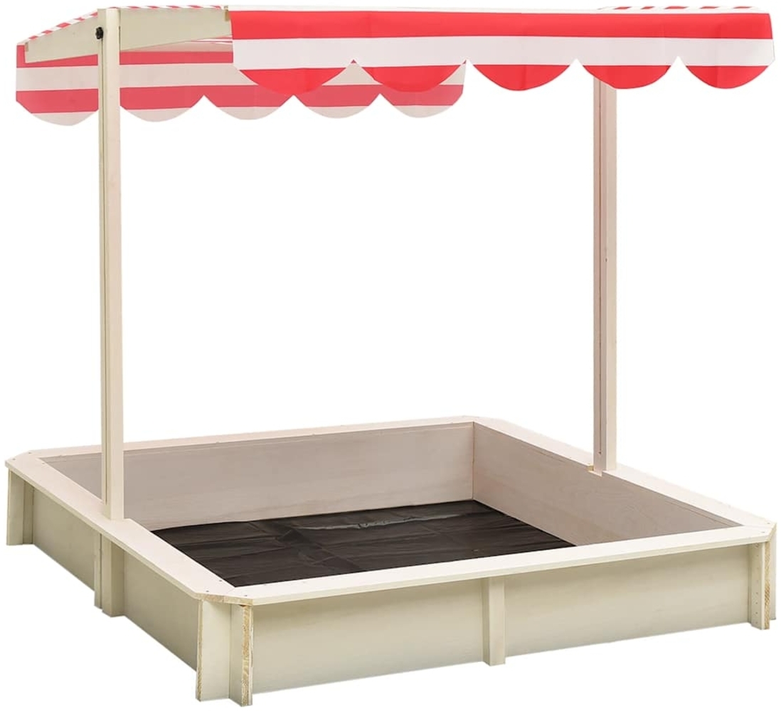 vidaXL Sandkasten mit verstellbarem Dach, Tannenholz natur / rot, 115 x 115 x 115 cm Bild 1