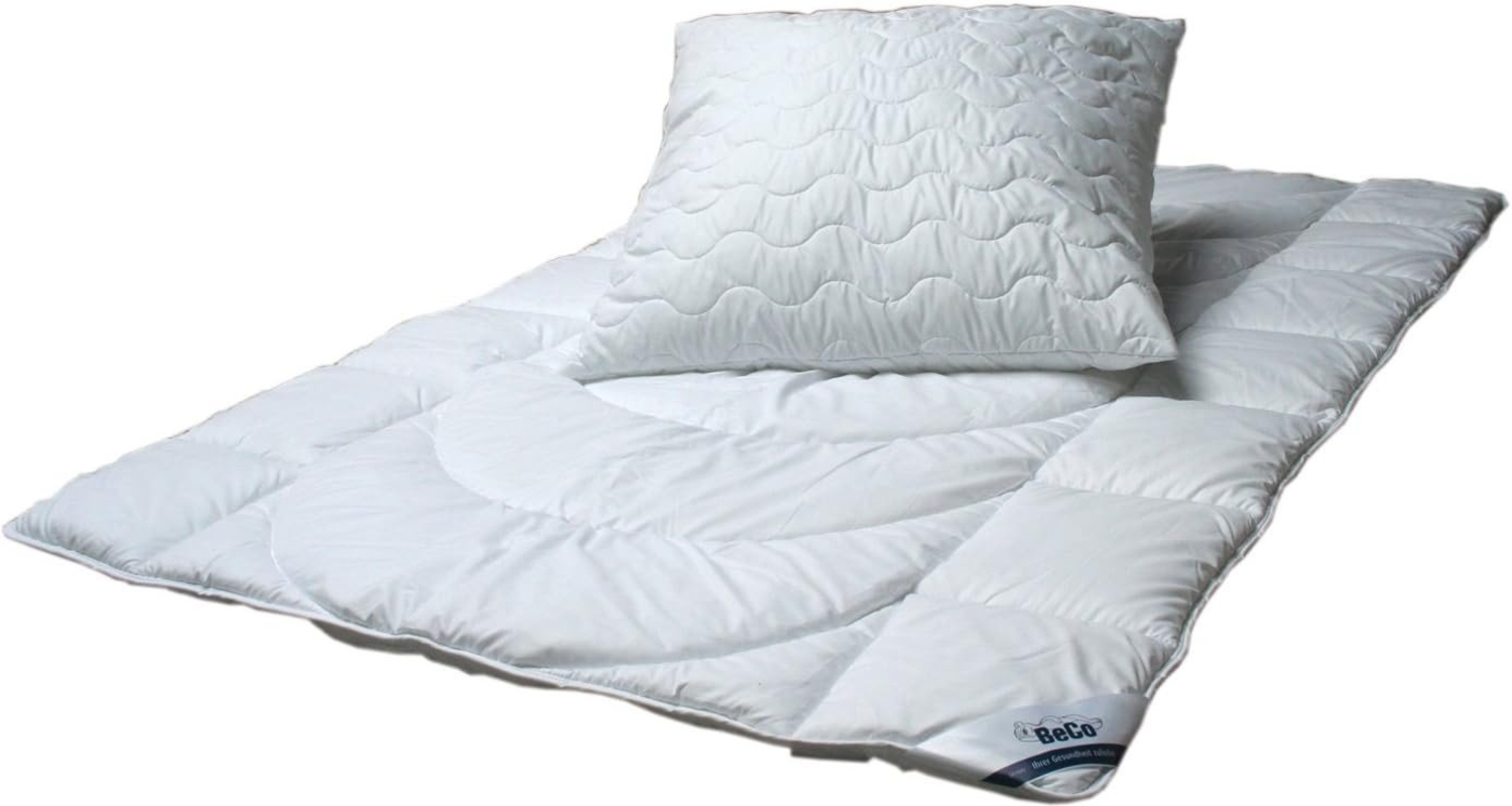 Ganzjahresbettdecke + Kopfkissen, Betten-Set Ganzjahresdecke für Sommer und Winter und Kissen, Beco, Füllung: 100% Microfaser, Kochfest, Ganzjährig einsetzbar, für Menschen mit normalem Wärmebedarf, 135x200 cm Bild 1