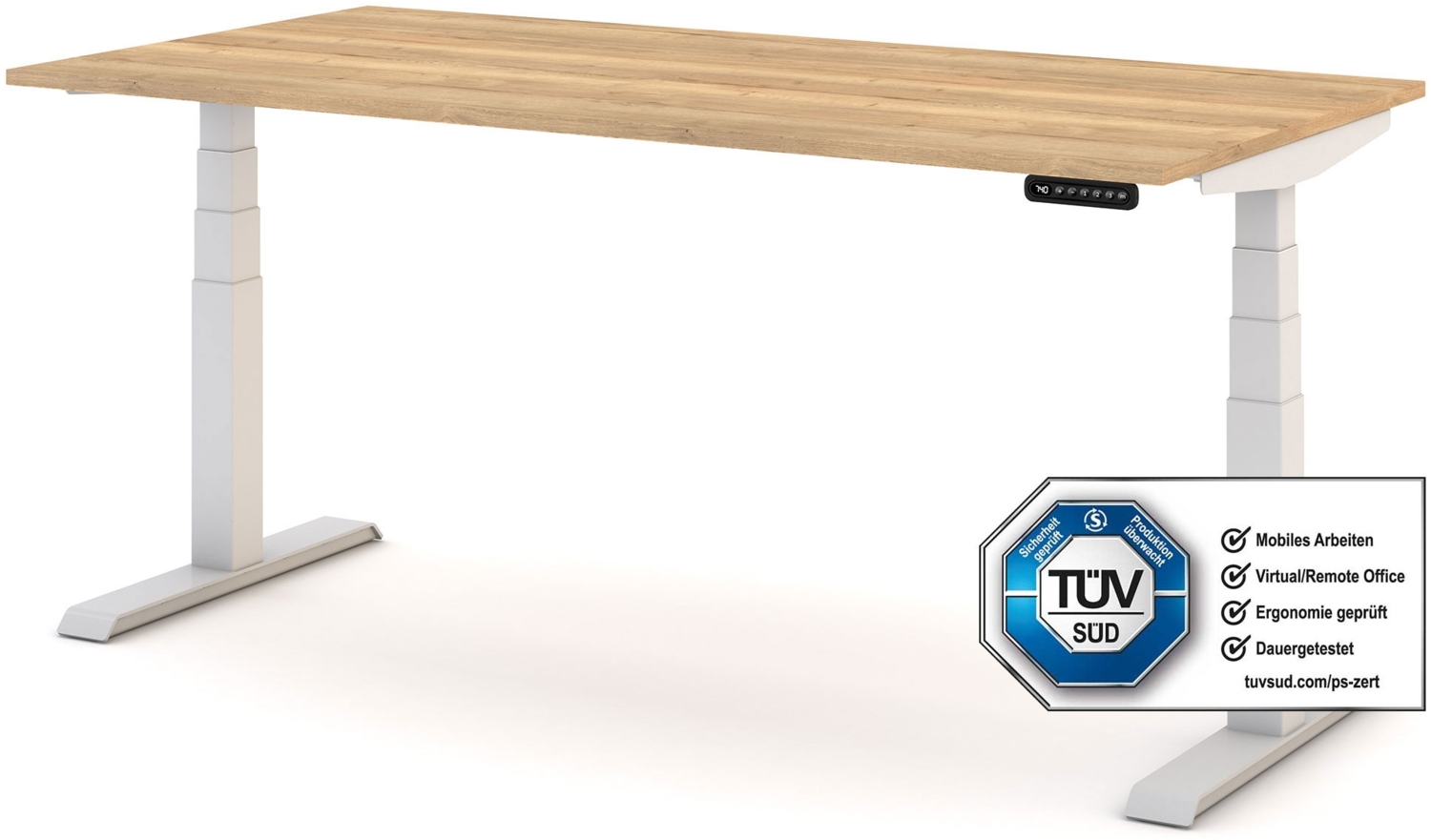 ASSMANN Elektrisch höhenverstellbarer Kinderschreibtisch JUNIOR 120x70cm Eiche Natura Signalweiß Metall Holz Bild 1