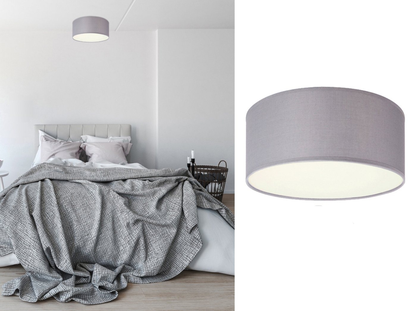 smartwares LED Deckenleuchte, Dimmfunktion, LED wechselbar, Warmweiß, mit Stoff Lampen-schirm Grau, Design-klassiker für Treppenhaus, Ø 20cm Bild 1