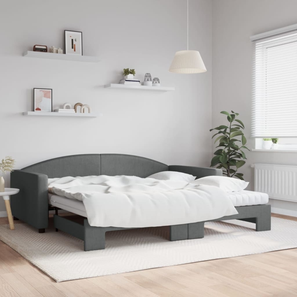 vidaxl Tagesbett Ausziehbar mit cm (Farbe:, Dunkelgrau, 200x200 cm, Stoff (100 % Polyester), Metall, Massivholz Bild 1