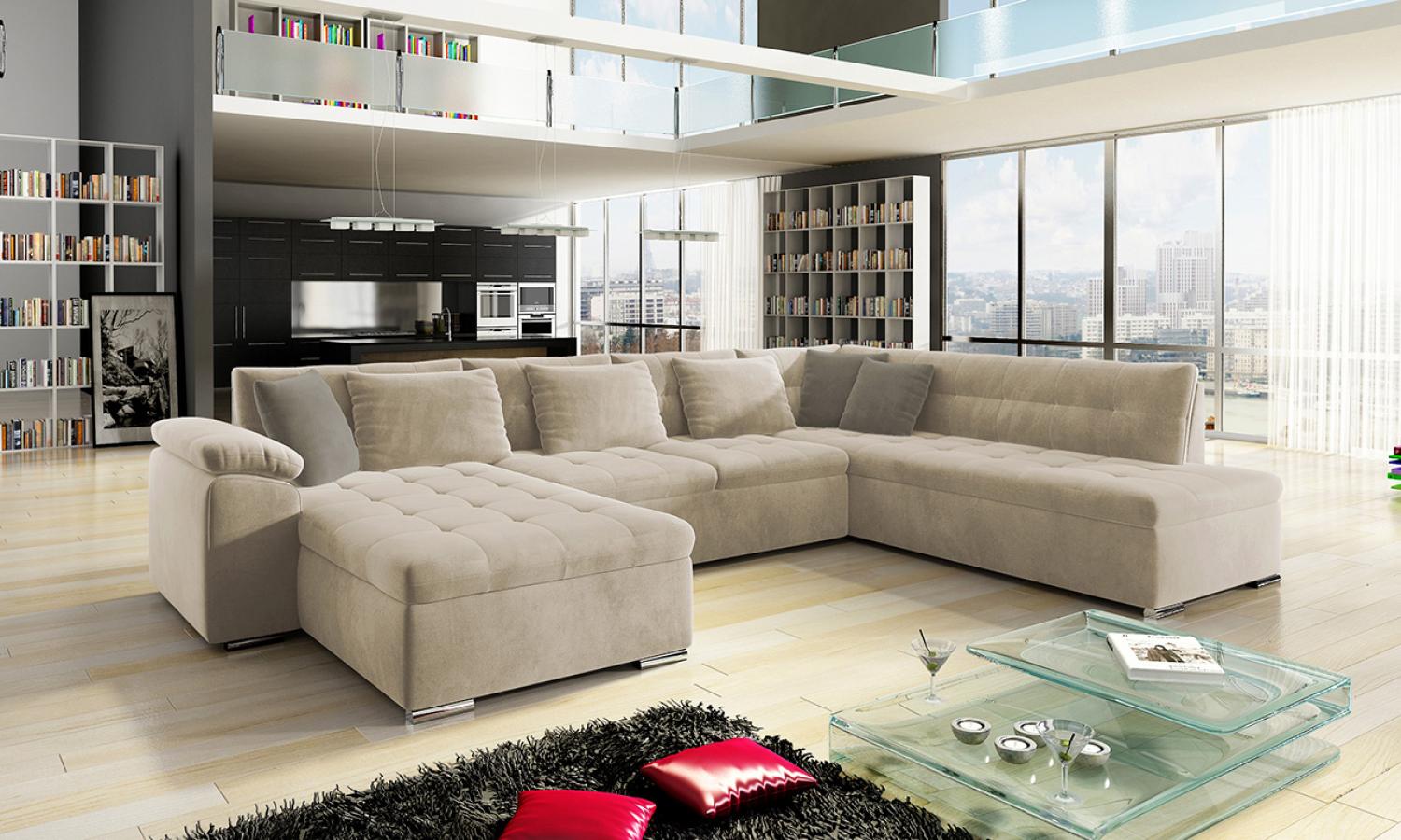 Mirjan24 'Niko Bis' Wohnlandschaft, Plüschstoff, 76 x 205 x 348 cm, Beige, Links Bild 1