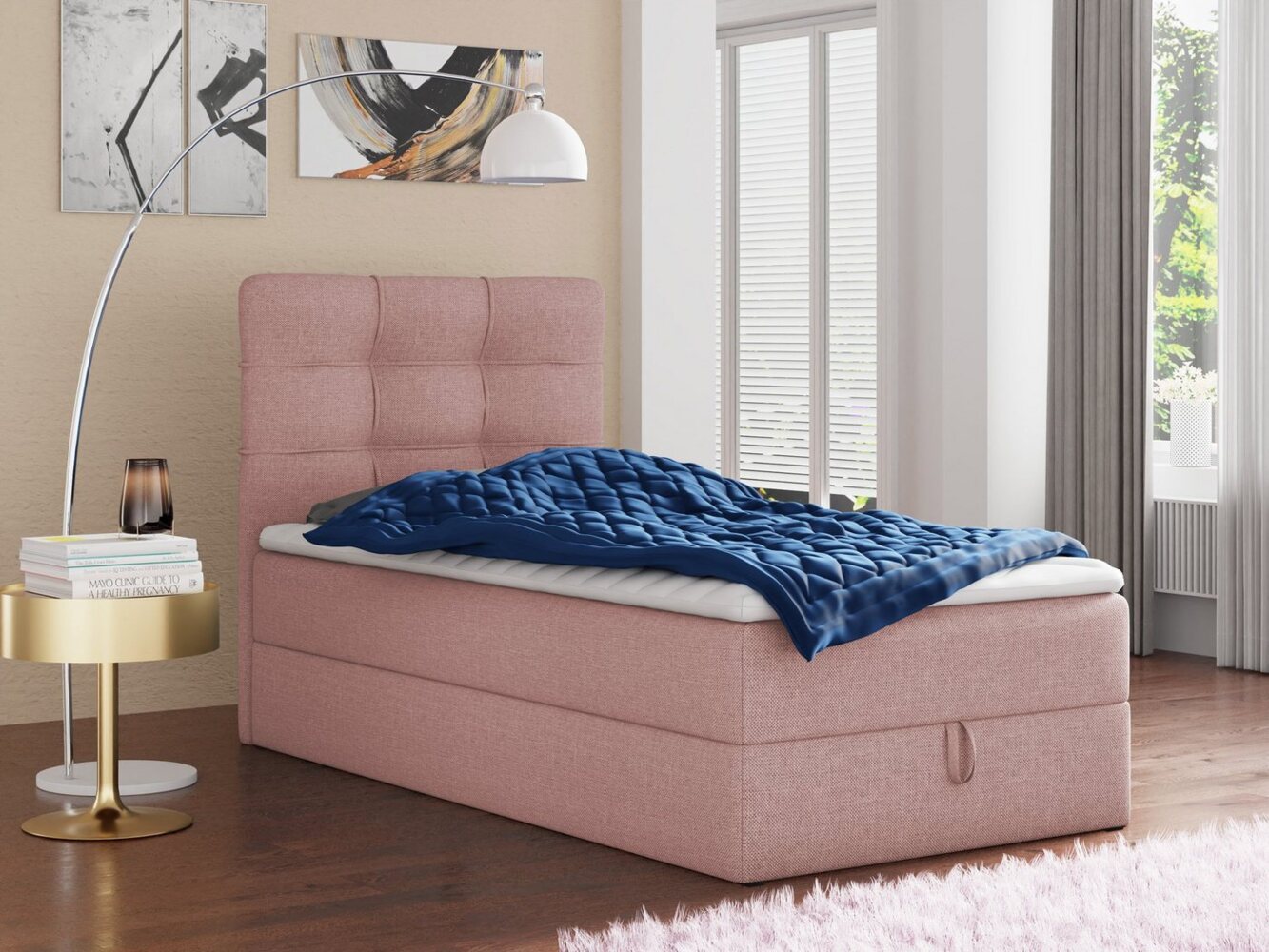 Boxspringbett Best Mini mit Bettkasten und Matratzentopper - Einzelbett mit Bonell-Matratze und Topper, Polsterbett, Bett, Schlafzimmer (Pink (Inari 52), 90 x 200 cm) Bild 1