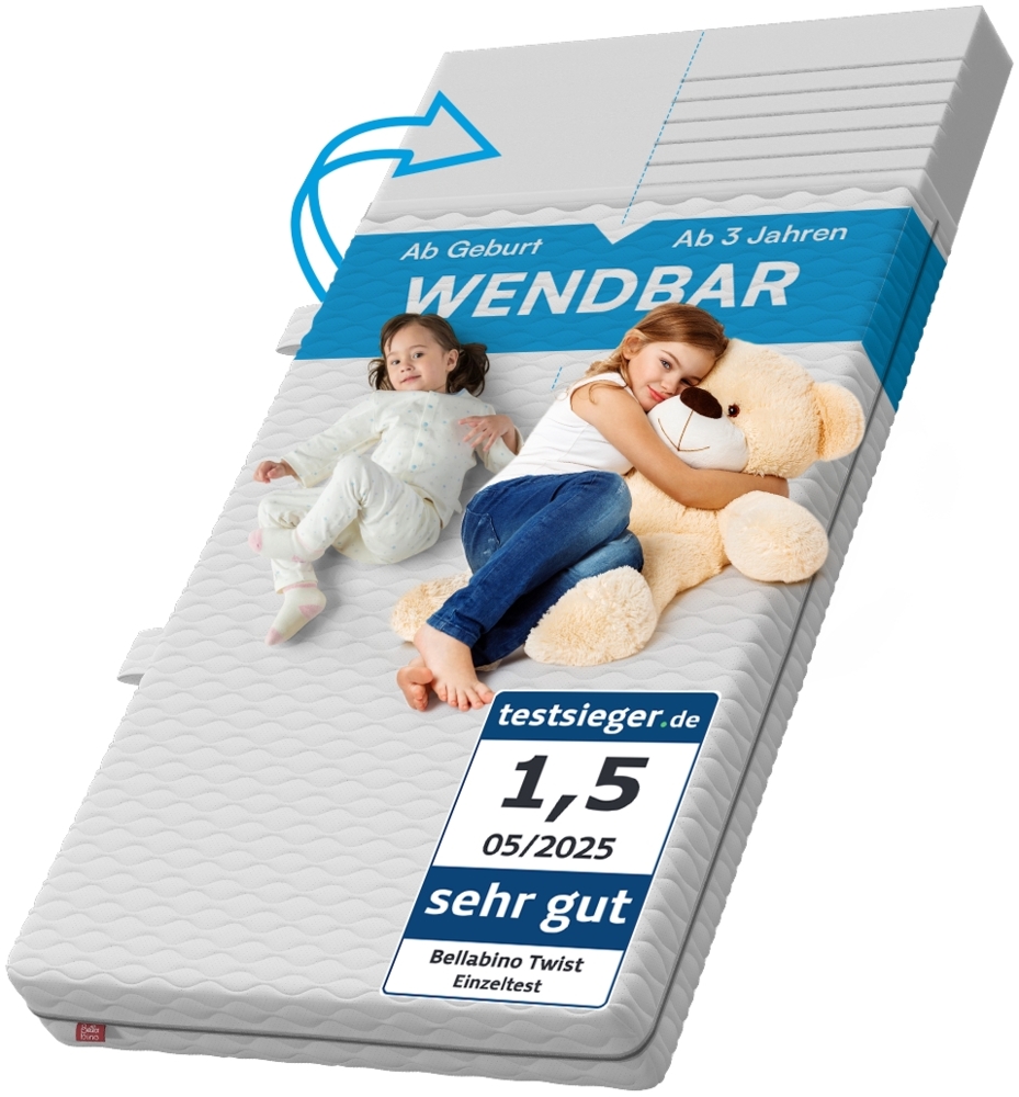 Bellabino 'Twist' Baby- und Kindermatratze 120x200 cm, Höhe 15 cm, Härtegrad H1/H2, wendbare 7-Zonen Kaltschaummatratze, abnehmbarer Bezug, Matratze für Kinder ab Geburt bis 13 Jahren Bild 1