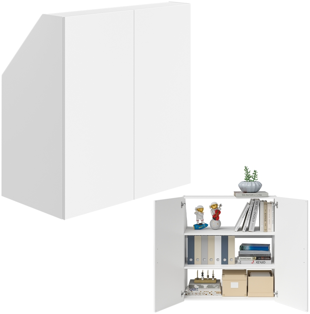 Bellamio 'Aland' Dachschrägenregal mit Türen, weiß, 100x52x90 cm, mit Push-to-open, Schrank für Dachschräge mit 3 Fächern Bild 1