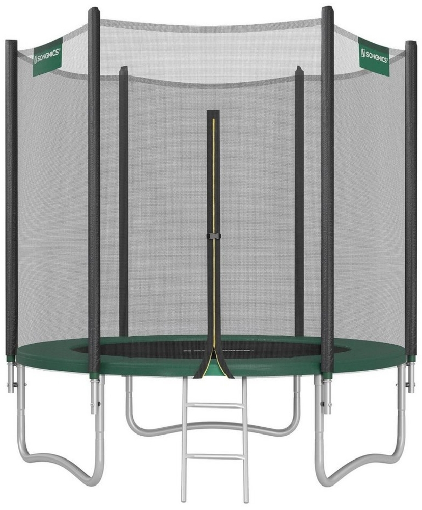 Songmics Trampolin mit Sicherheitsnetz, Leiter und gepolsterten Stangen, schwarz-grün, Ø 183 cm Bild 1