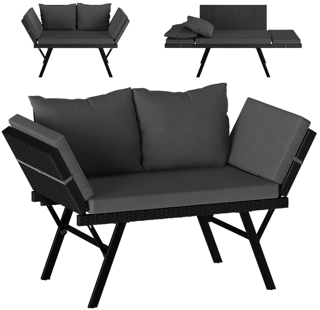 STEELSØN 'Elytra' Polyrattan Gartenbank mit Liegefunktion, inkl. Kissen, schwarz/anthrazit, wetterfest, mit verstellbaren Armlehnen Bild 1