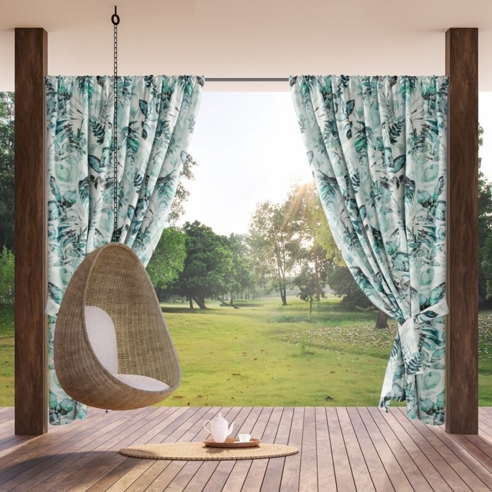 Terassenvorhang Outdoor Vorhang zum Garten Wasserfest 2 weiß grün 155X200 Tunnelzug Bild 1