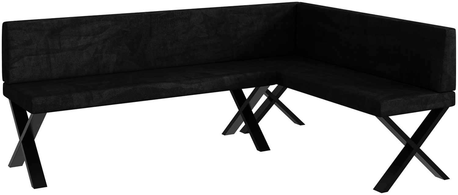MEBLINI Eckbank für Esszimmer - Küchenbank - Essecke - Sitzecke Küche - TONI - X-Beine 142x196x87cm Rechts - Schwarz Samt Bild 1