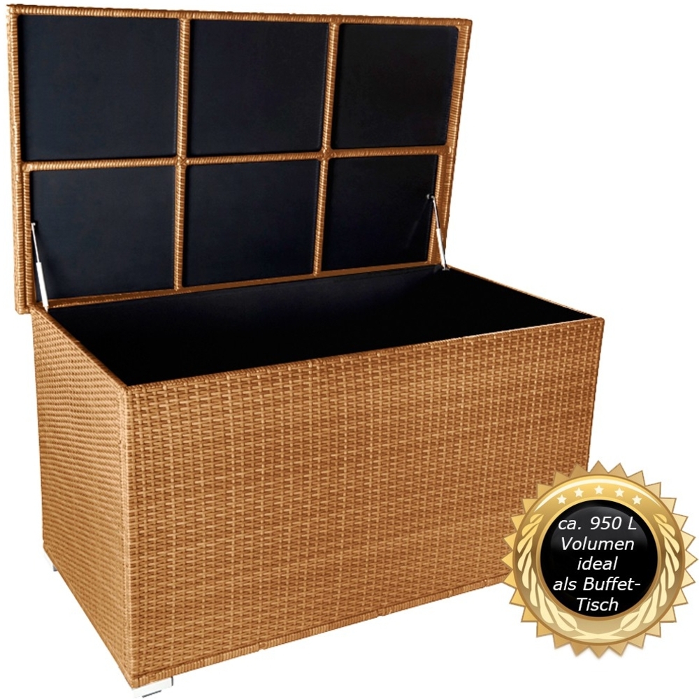 XXL Kissenbox ca. 950L auch als Tisch nutzbar mit doppel Hubautomatik u. Innenverkleidung, Farbe Natur, Bild 1
