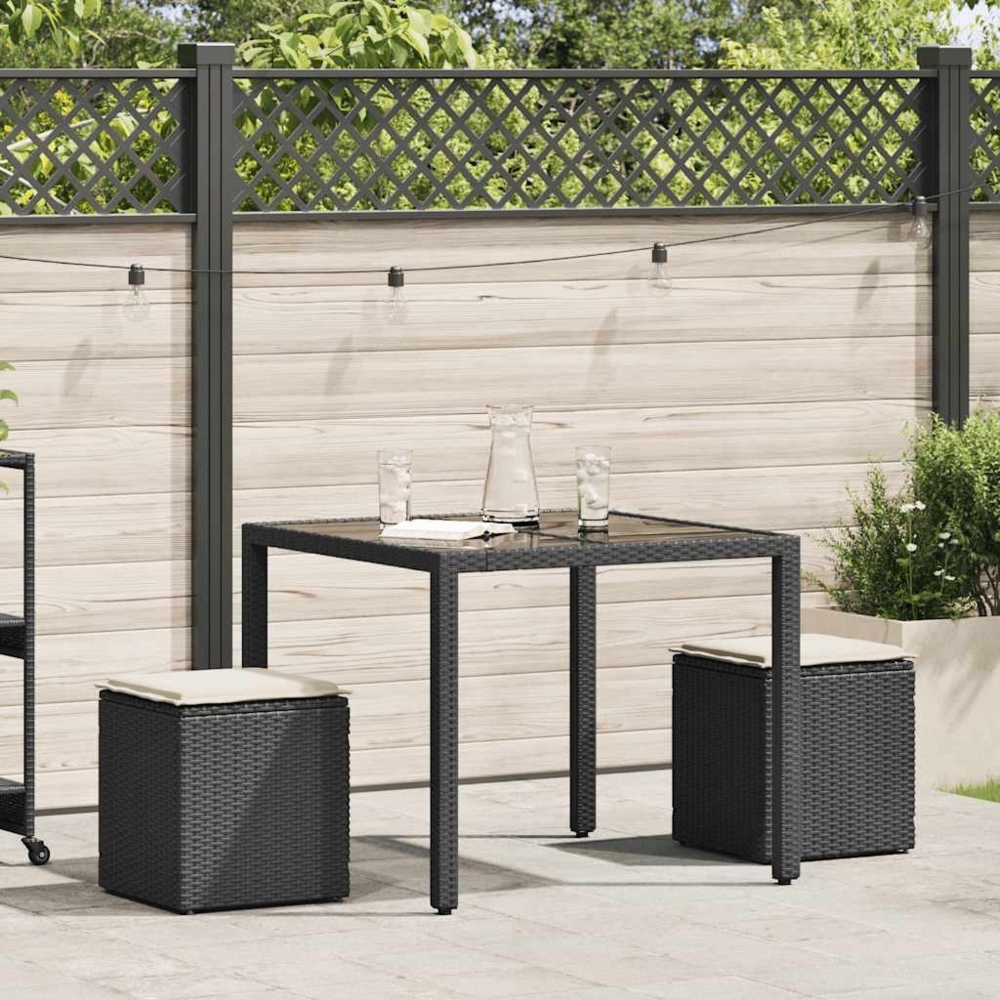 vidaXL Gartenhocker mit Kissen 2 Stk. Schwarz 40x40x43 cm Poly Rattan 4104039 Bild 1