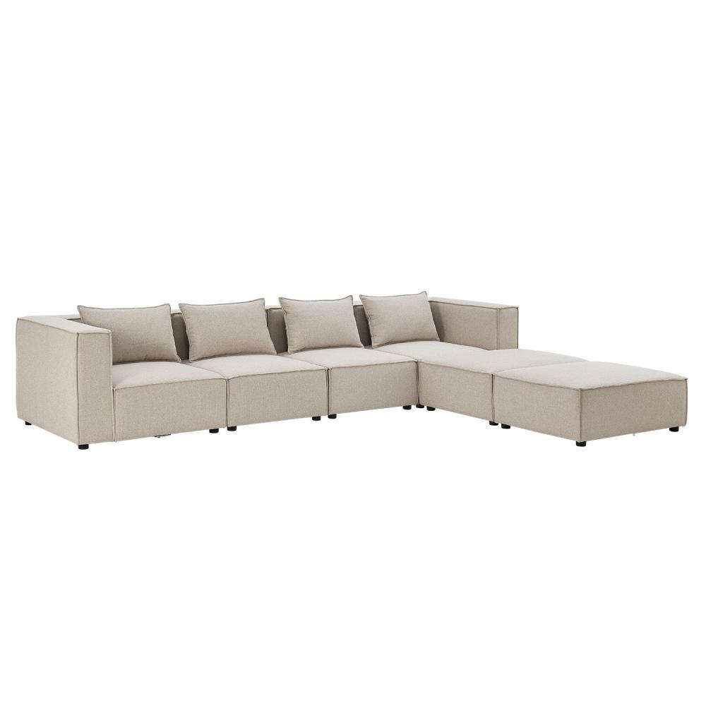 Juskys modulares Sofa Domas XXL - Couch für Wohnzimmer - 2 Ottomanen, Armlehnen & Kissen - Ecksofa Eckcouch Ecke - Wohnlandschaft Stoff Beige Bild 1