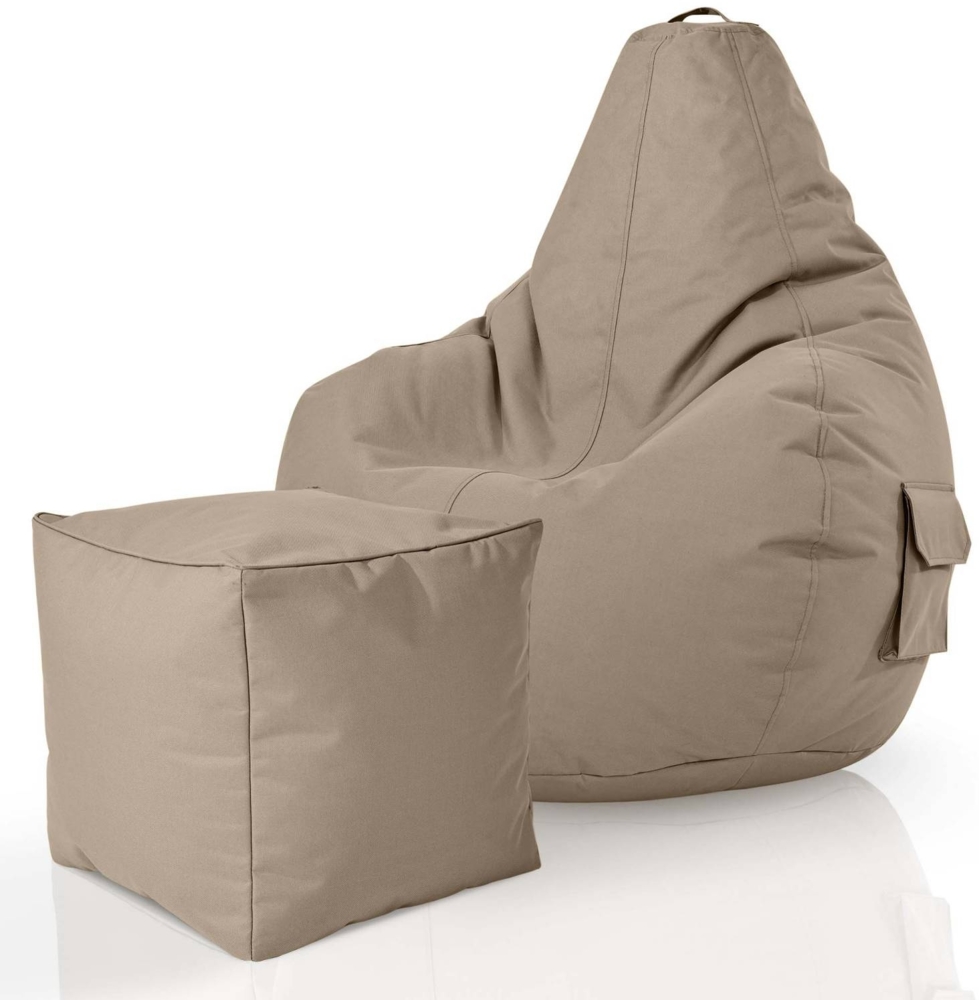 Green Bean® Bean Bag-Sitzsack + Hocker, 2er-Set, waschbar & schmutzabweisend, Polyester / PVC, EPS-Füllung, Taupe Bild 1