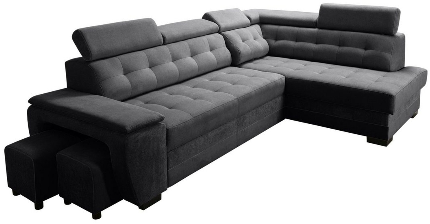 robin 'Grand' Ecksofa mit Schlaffunktion, Bettkasten & Kopfstützen, hochelastischer Schaum schwarz, 277 x 180 x 86 cm Bild 1