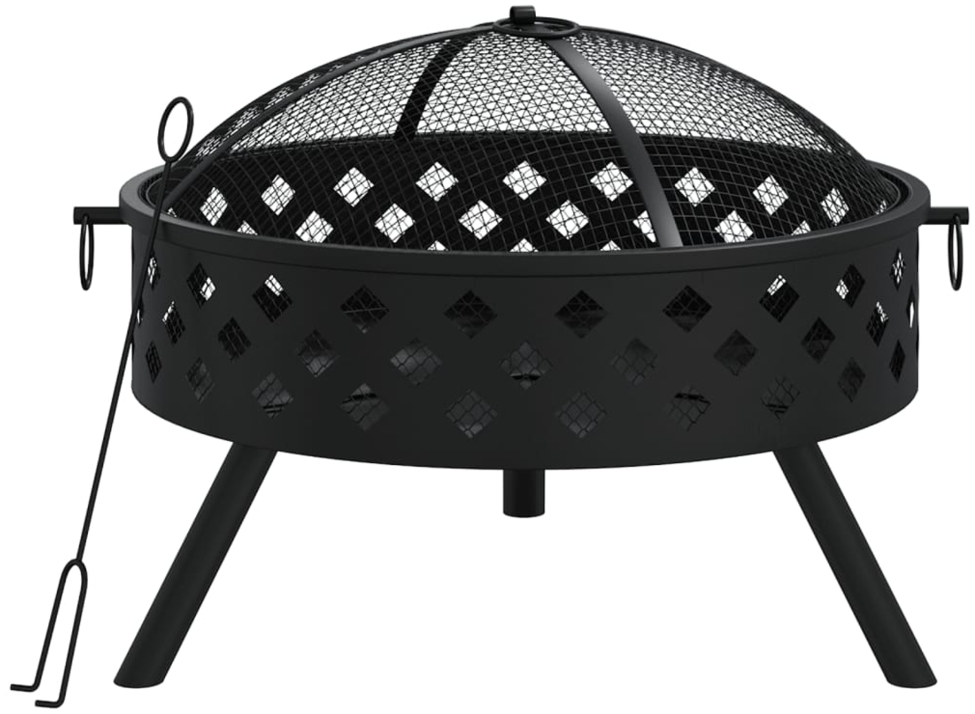vidaXL Feuerschale, mit Schürhaken, 58 cm XXL, Stahl Schwarz, 58 x 53 x 42 cm Bild 1