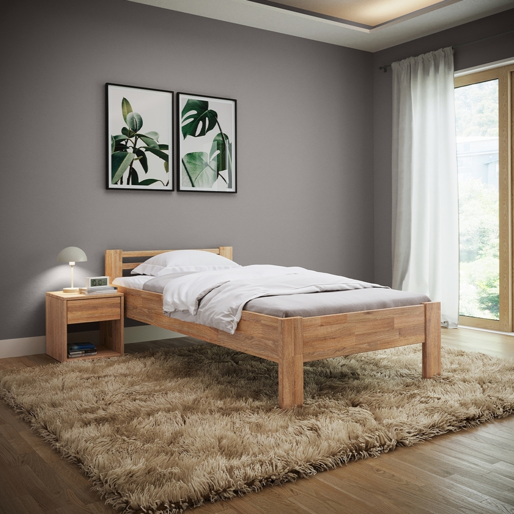 skølm 'Fenrir' Bett 100x200 cm, natur geölt, Massivholz Eiche, Seniorenbett mit Komforthöhe 51 cm Bild 1