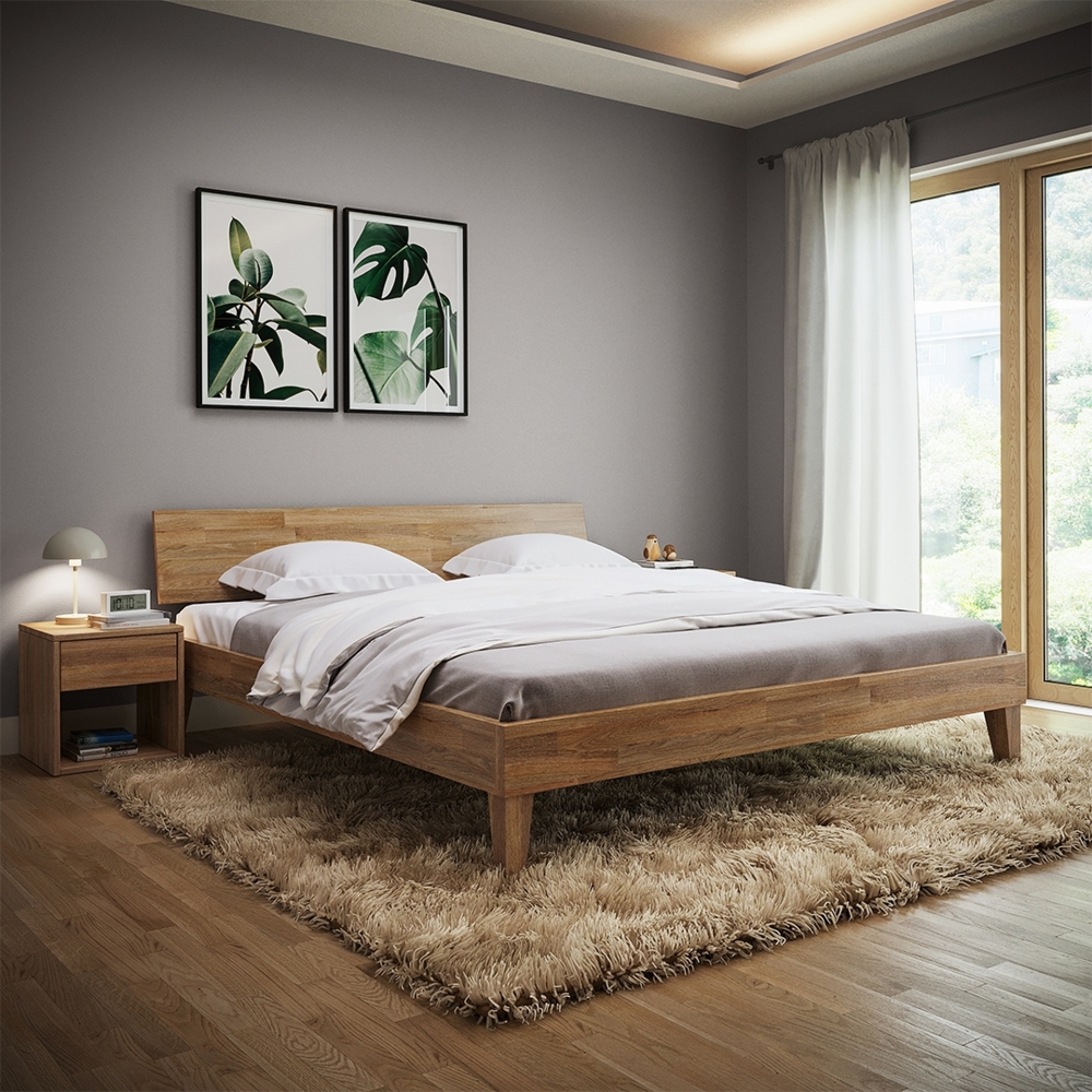 skølm 'Asgard' Bett 180x200 cm, natur geölt, Massivholz Eiche, mit Bettkopf Bild 1