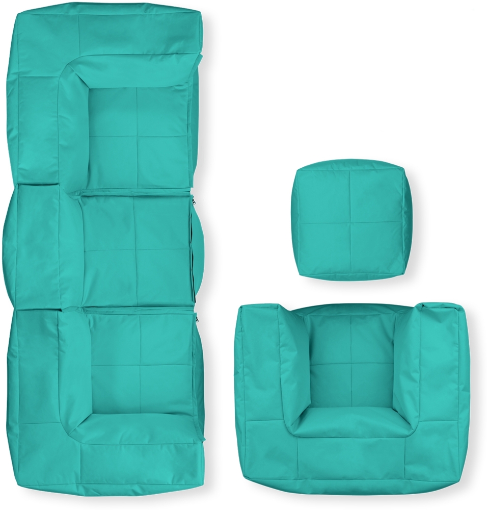 Lumaland Sitzsack-Lounge Modular Garnitur | 5-Teiliges Set | Indoor & Outdoor Sitz-Garnitur | Erweiterbar & Waschbare Sitzmöbel für Innenräume & Garten | Wasserfeste Chill-Out Lounge [Türkis] Bild 1