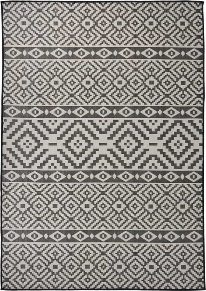 vidaXL Outdoor-Teppich Flachgewebe 140x200 cm Schwarz Gestreift 340852 Bild 1