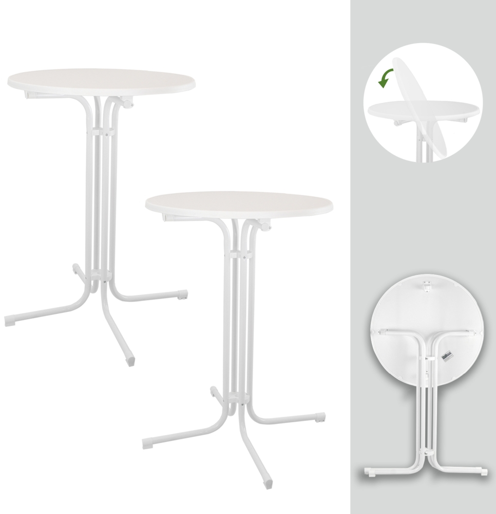 2x Stehtisch klappbar Ø 80 cm Höhe 110 cm Stahl Gastrotisch Partytisch Bistrotisch Tisch in Weiß Bild 1