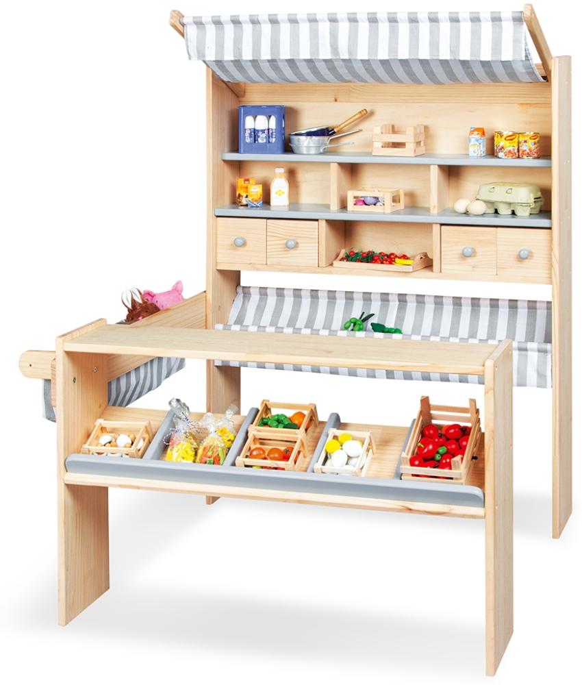 Pinolino 'Lucy' Marktstand, geeignet für Kinder von 2-8 Jahren, Kiefer / MDF, natur / grau, 107 x 95 x 127 cm Bild 1