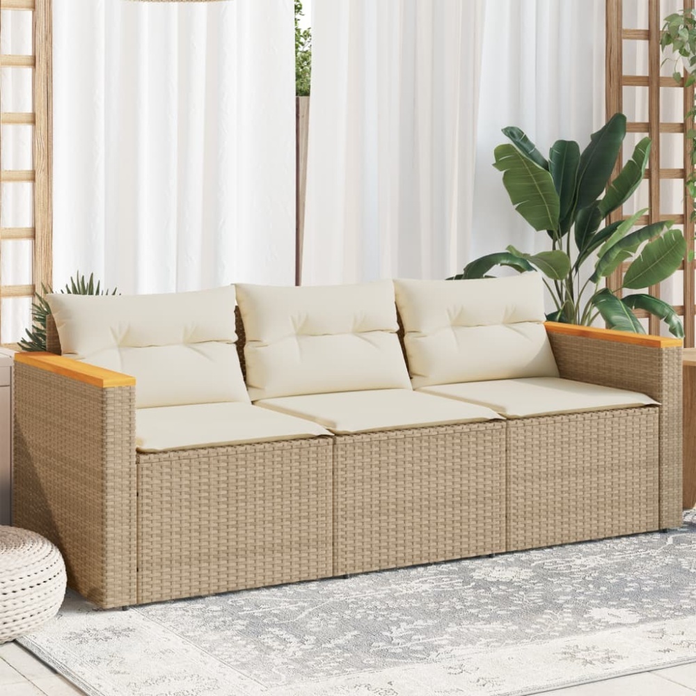 vidaXL Gartensofa mit Kissen 3-Sitzer Beige Poly Rattan 365831 Bild 1