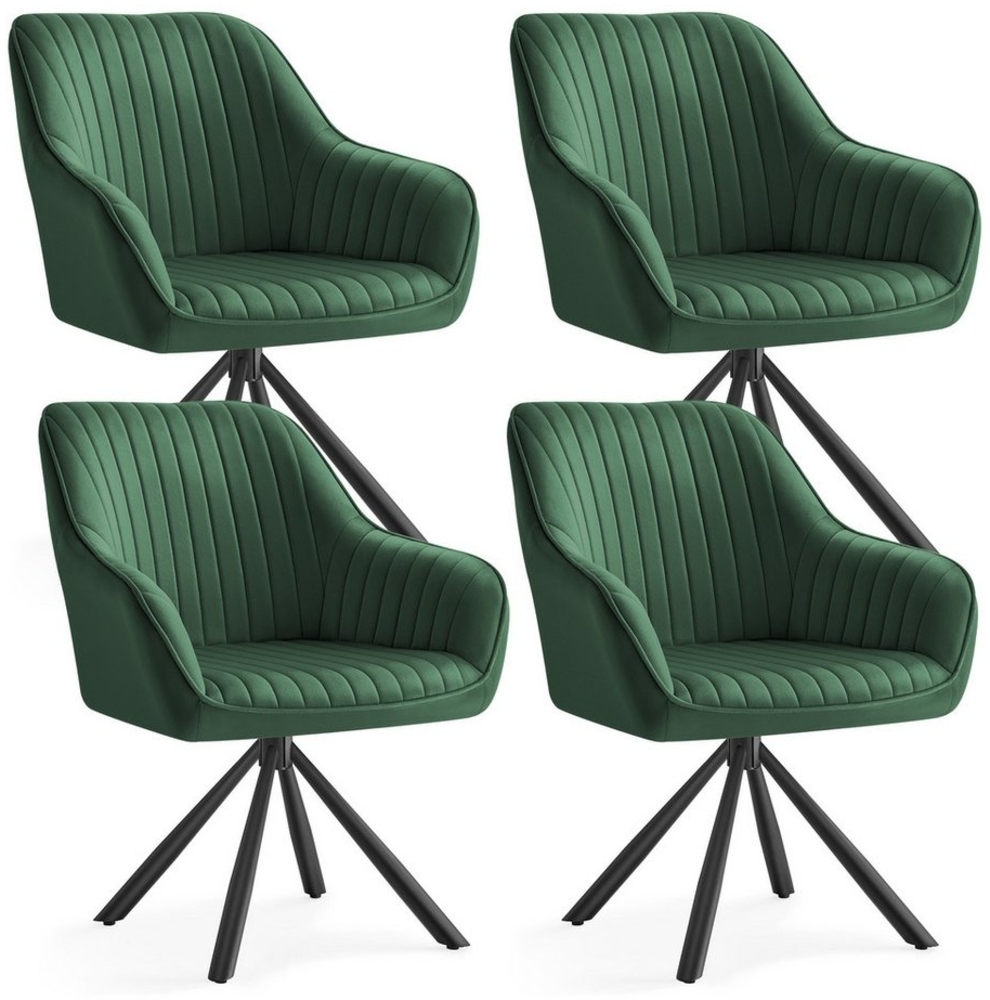SONGMICS Esszimmerstuhl mit Armlehnen, 4er Set, Samt, 60 x 60 x 81,5 cm, Grün, Grün Bild 1