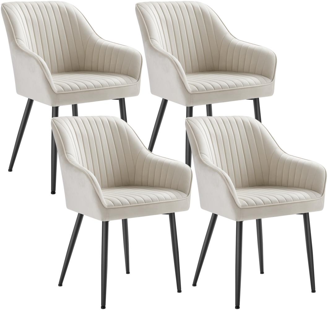 SONGMICS Esszimmerstuhl mit Armlehnen, 4er Set, Samt, 62,5 x 60 x 85 cm, Cappuccinobeige Bild 1