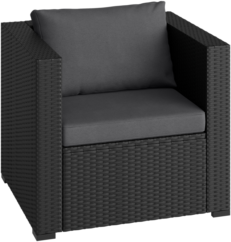 STEELSØN 'Veloria' Polyrattan Sessel, schwarz/anthrazit, wetterfest, 65x76x65 cm, Gartensessel mit Kissen Bild 1