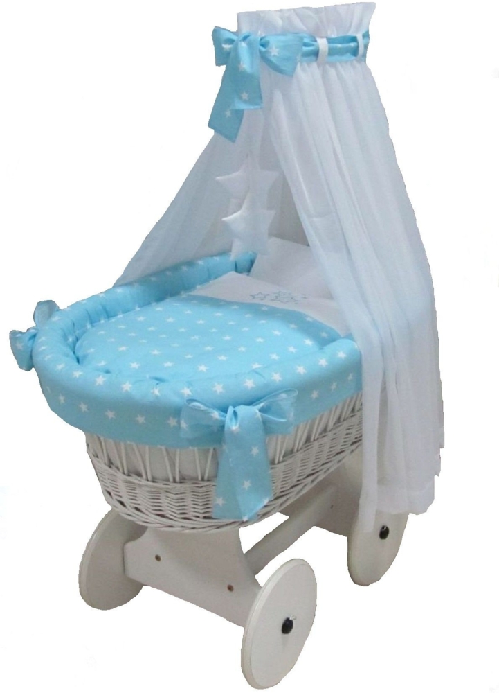Stubenwagen Komplett Set "STARS" blau - große Räder, weiß Bild 1