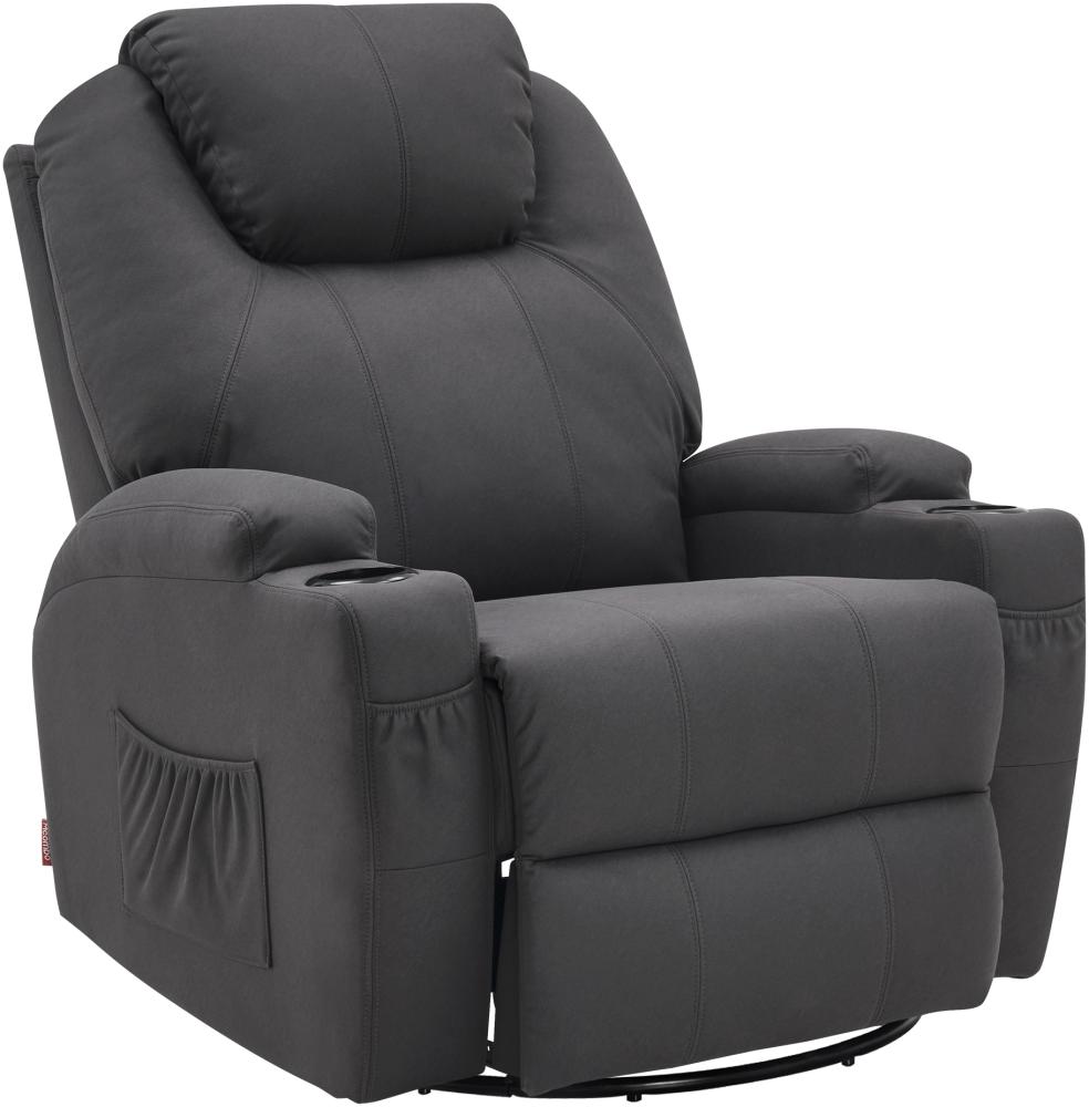 M MCombo Massagesessel Fernsehsessel Relaxsessel, mit Heizung, Dreh 360° Schaukel, manuell verstellbar (Dunkelgrau- Mikrofaser) Bild 1