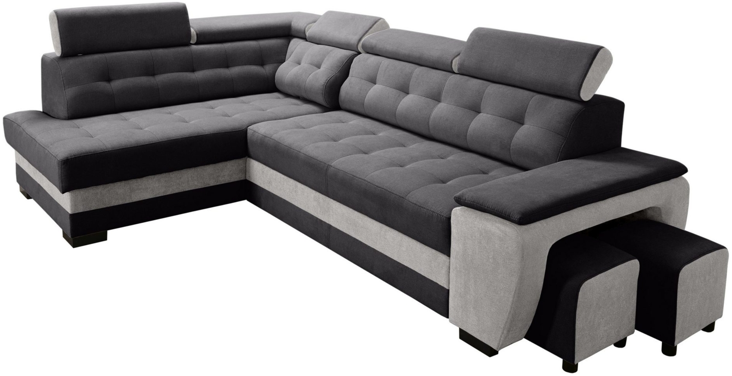 robin 'Grand' Ecksofa mit Schlaffunktion, Bettkasten & Kopfstützen, hochelastischer Schaum schwarz / silber, 277 x 180 x 86 cm Bild 1