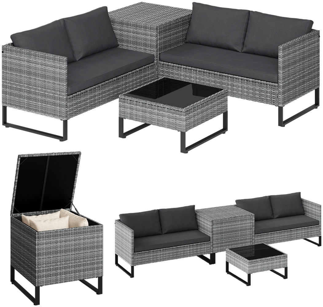 STEELSØN 'Alniyat' Polyrattan Gartenlounge 4-tlg. mit Tisch und Aufbewahrungsbox, grau-meliert/anthrazit, wetterfest, Outdoor Sitzgruppe für 4 Personen Bild 1