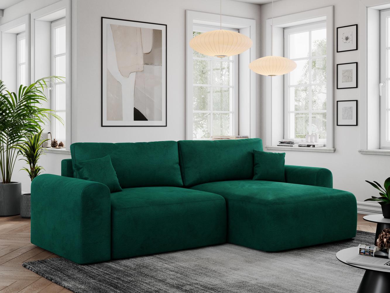 MKS Meble 'Nelson' Ecksofa mit Schlaffunktion und Bettkasten, L-form, Dunkelgrün, Velours Bild 1