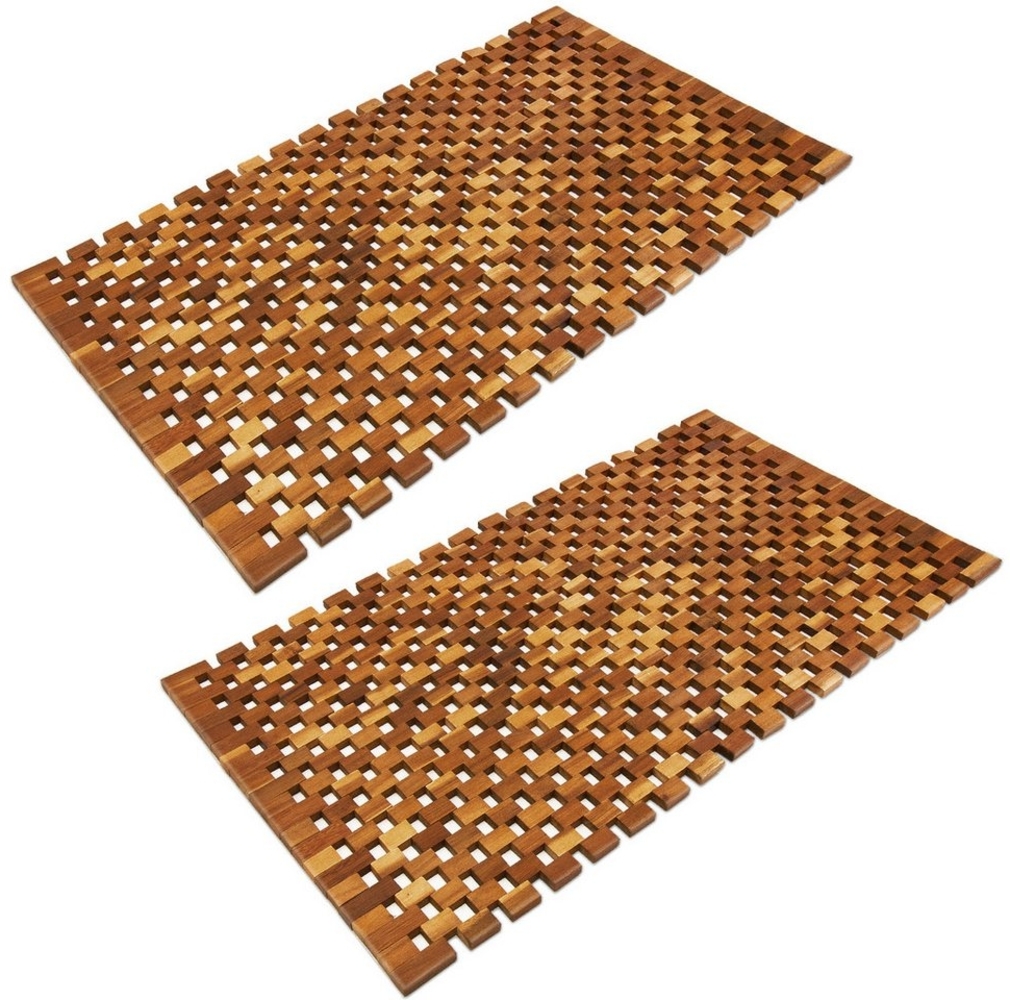 Deuba Badematte, Höhe 1 mm, Akazienholz, Badvorleger, 2x Badvorleger 80x50 cm FSC-zertifiziertes Akazienholz Gummistopper Bild 1