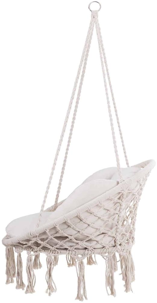 DETEX Hängesessel mit 2 Kissen bis 150 kg Belastbar 60 cm Wetterfest 360° Schaukeln Indoor Outdoor Hängestuhl Hängeschaukel Hängesitz Boho Style creme Bild 1