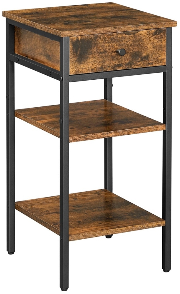 Vasagle Nachttisch mit Schublade und 2 Ablagen, Holz / Stahl vintagebraun-schwarz, 35 x 35 x 70 cm Bild 1